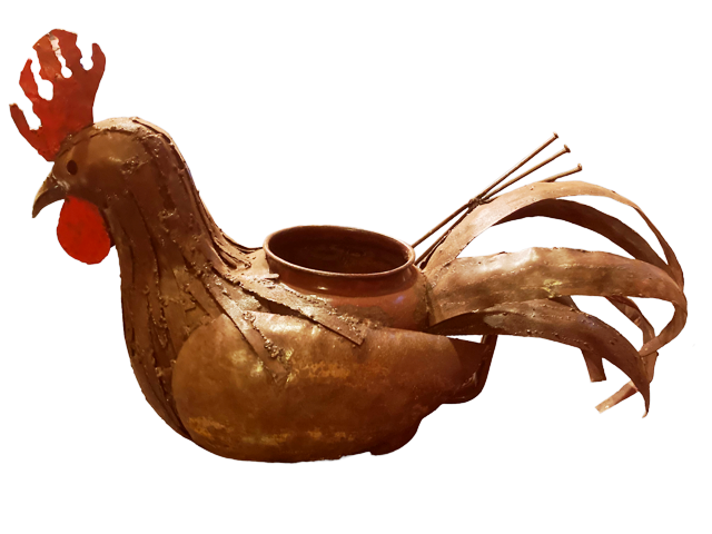 Rooster Pot Metal Sculpture by Spencer